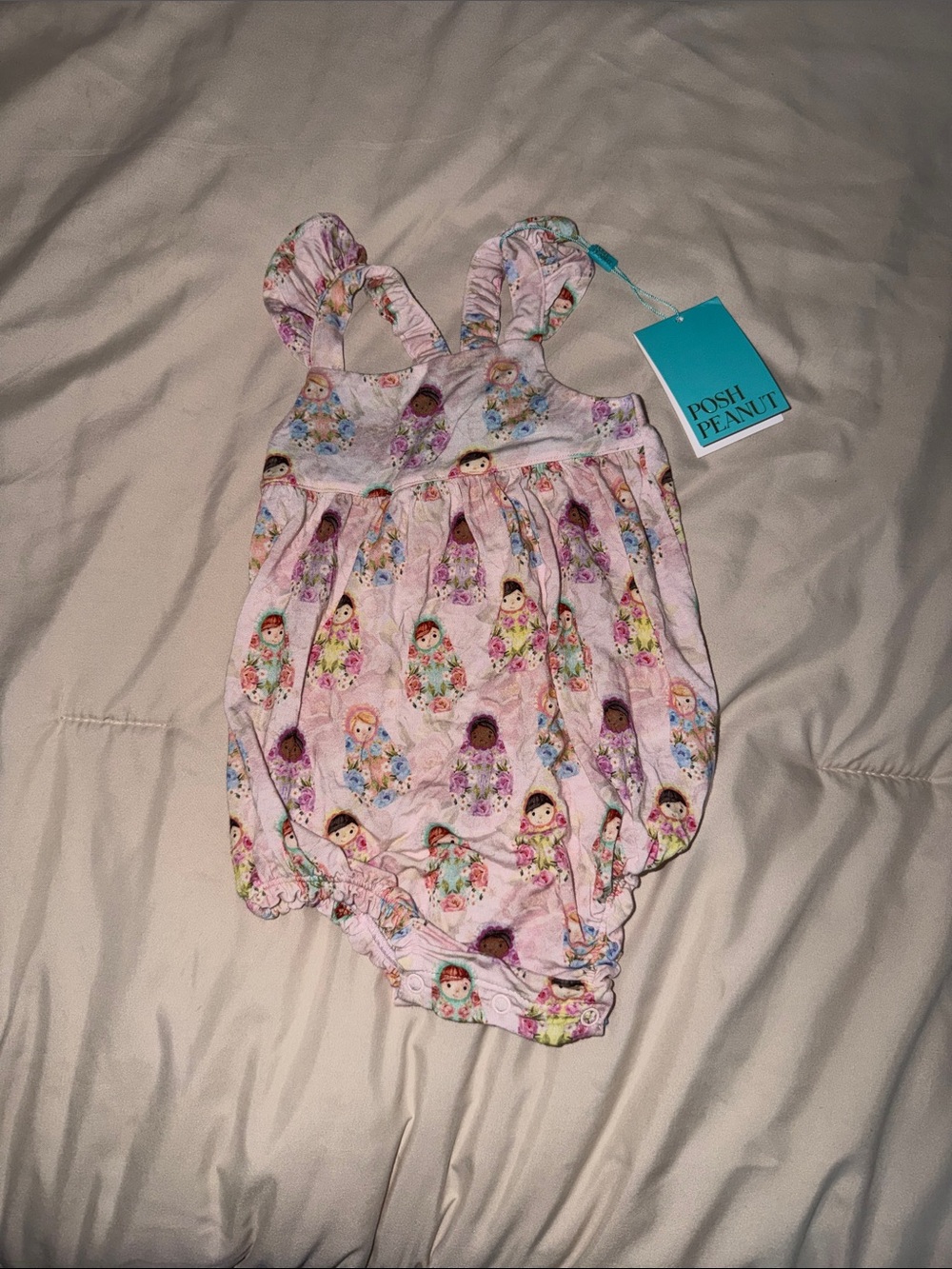 Posh Peanut Floral Matryoshka Ruffle Strap Baby One-Piece